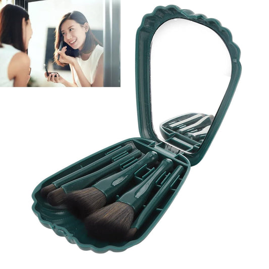 5pcs Soft Bristles Makeup Brush Set with Mirror Case – Compact, Stylish & Travel-Friendly!